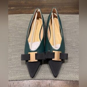 C.Paravano Chic Green and Black Bow Flats